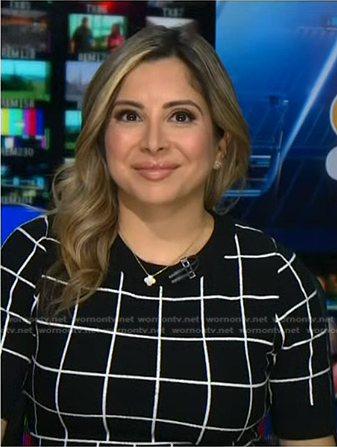 Silvana Henao's black windowpane check dress on NBC News Daily
