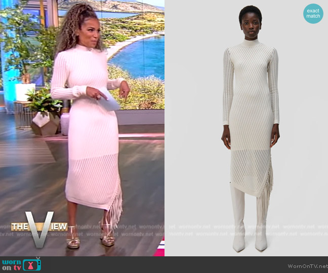 Simkhai Gilda Pointelle Midi Dress with Fringe worn by Sunny Hostin on The View