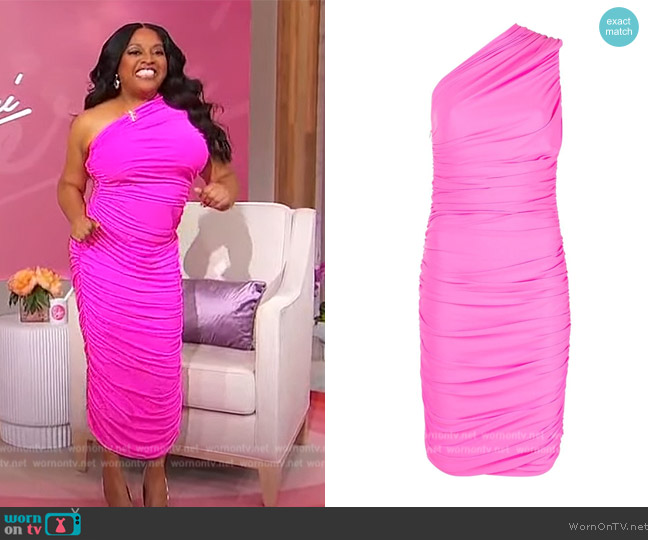 Solace London Amaya one-shoulder ruched jersey-crepe midi dress worn by Sherri Shepherd on Sherri