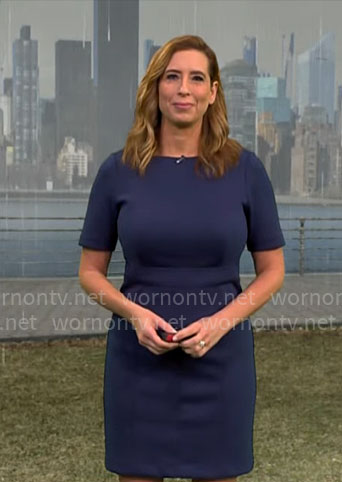 Stephanie Abrams’ navy short sleeved dress on CBS Mornings