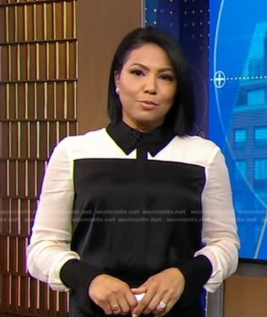 Stephanie’s black colorblock blouse on Good Morning America