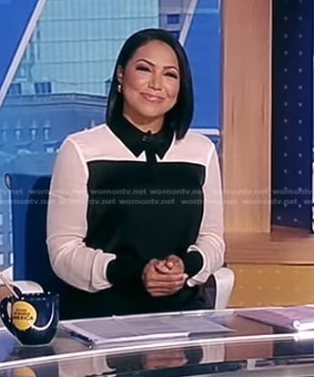 Stephanie’s black colorblock blouse on Good Morning America