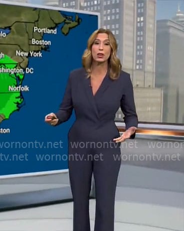 Stephanie Abrams’ navy jumpsuit on CBS Mornings