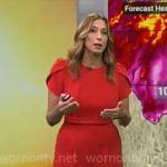 Stephanie Abram’s red tulip sleeve jumpsuit on CBS Mornings