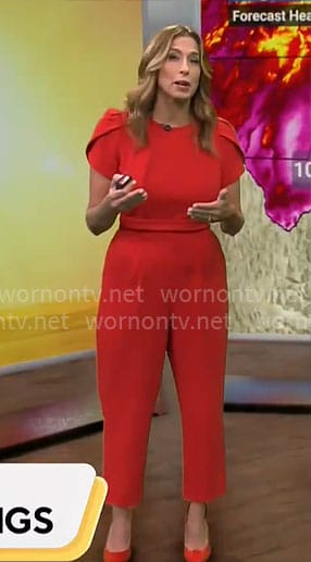 Stephanie Abram's red tulip sleeve jumpsuit on CBS Mornings