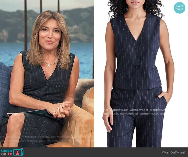 Steve Madden Selene Pinstripe Vest worn by Kit Hoover on Access Hollywood