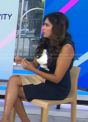 Dr. Sue Varma’s navy and beige colorblock sleeveless dress on Today