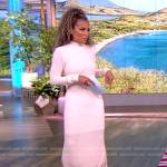 Sunny’s white crochet knit fringe dress on The View