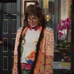 Susan’s orange cardigan and green print pants on Days of our Lives