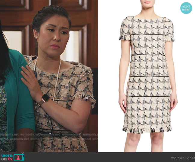 Talbot Runhof Colman Tweed Cocktail Dress w/ Contrast Piping worn by Sherri Kansky (Ruthie Ann Miles) on All Rise