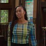 Talia’s green plaid long sleeve top on Days of our Lives