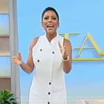 Tamron’s white sleeveless mini dress on Tamron Hall Show