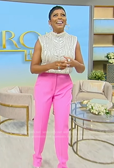 Tamron’s metallic cable knit sweater and pants on Tamron Hall Show