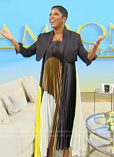 Tamron's pleated colorblock dress on Tamron Hall Show