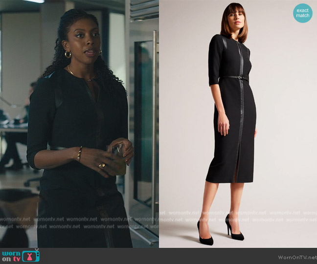 WornOnTV: Kate’s black leather trim sheath dress on Billions | Condola ...