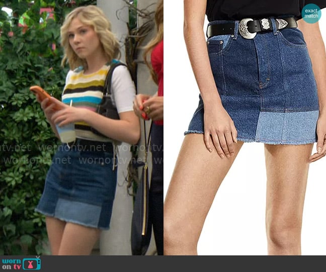 The Kooples Short Patchwork Denim Skirt worn by Lucy Romalotti (Lily Brooks O’ Briant) on The Young and the Restless