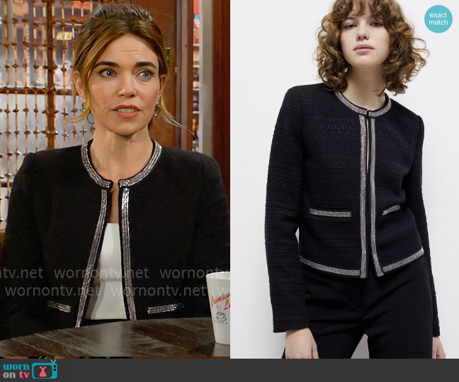 WornOnTV: Victoria’s black jacket with silver trim on The Young and the ...