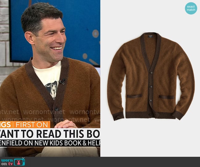 Todd Snyder Alpaca Cardigan in Glazed Pecan worn by Max Greenfield on CBS Mornings