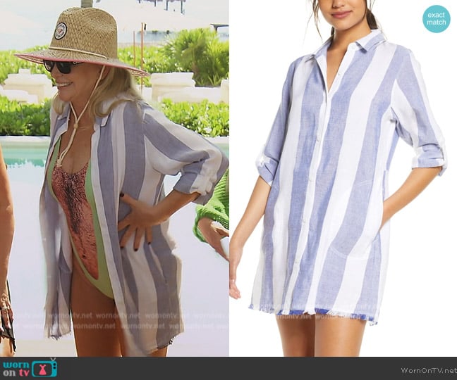 Tommy Bahama Rugby Beach Stripe Cover-Up Tunic Shirt worn by Shannon Beador on The Real Housewives of Orange County