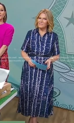 Tory’s blue tie dye stripe dress on Good Morning America