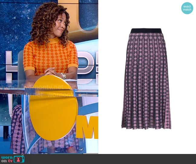 Tory Burch Fully-pleated jacquard midi skirt worn by Christina Hunter (Nicole Beharie) on The Morning Show