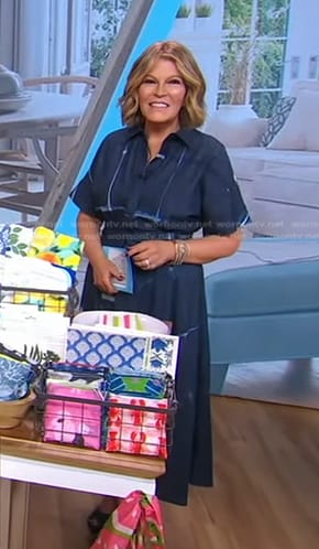 Tory Johnson’s blue plaid denim dress on Good Morning America