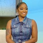 Toya Johnson-Rushing’s denim peplum mini dress on Tamron Hall Show