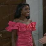 Trina’s pink off-shoulder mini dress on General Hospital