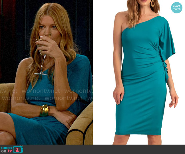 Trina Turk Ratio Dress in Tile Blue worn by Phyllis Summers (Michelle Stafford) on The Young and the Restless