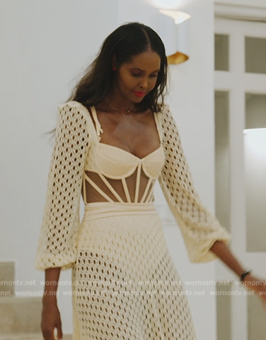 Ubah's white crochet knit dress on The Real Housewives of New York City