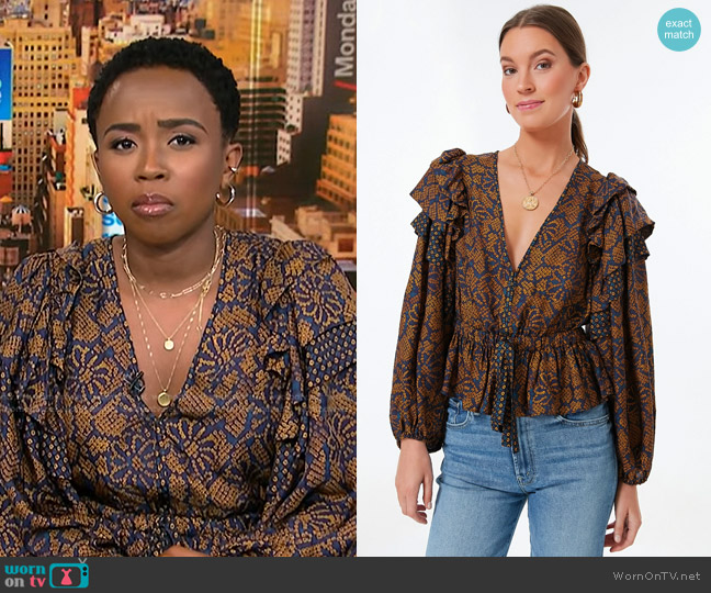 Ulla Johnson Hemlock Indra Blouse worn by Zinhle Essamuah on NBC News Daily