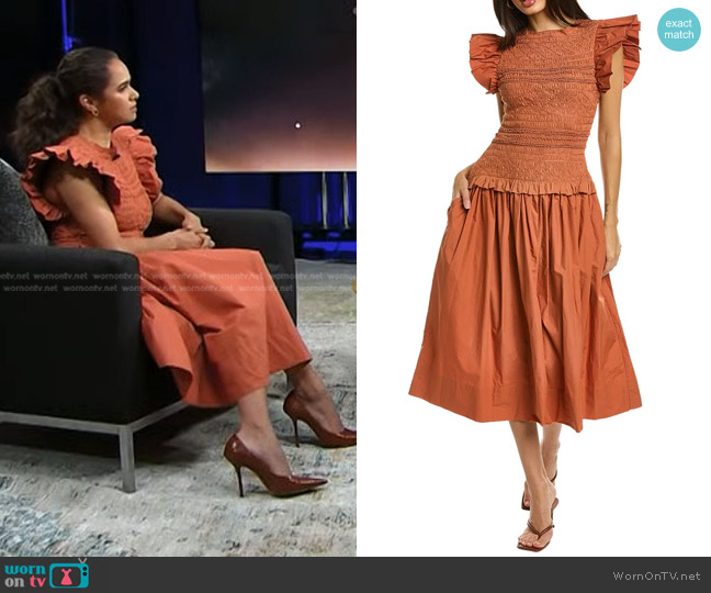 Ulla Johnson Madeline Smocked Dress in Brick worn by Misty Copeland on Today