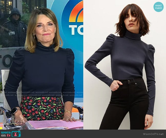 Veronica Beard Cedar Turtleneck Top worn by Savannah Guthrie on Today