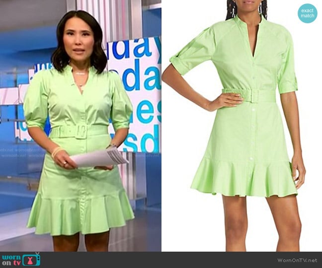 Veronica Beard Molly Belted Mini Shirtdress in Pistachio worn by Vicky Nguyen on NBC News Daily