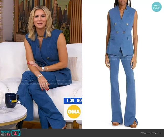 Veronica Beard Amika Stretch Cotton Vest and Royce Pants worn by Laura Rutledge on Good Morning America