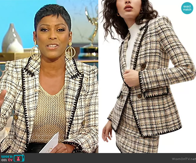 Veronica Beard Lawrence Cotton Blend Tweed Dickey Jacket worn by Tamron Hall on Tamron Hall Show