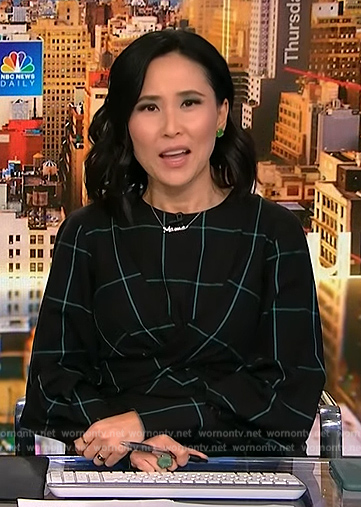 Vicky's black check print dress on NBC News Daily