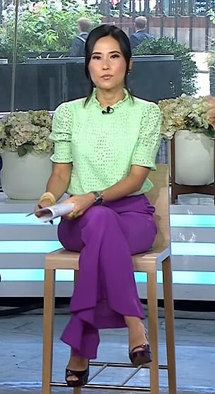 Vicky’s green eyelet top and purple pants on Today