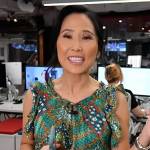 Vicky’s green printed ruffle top on NBC News Daily