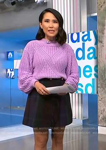 Vicky's purple ruffle top and plaid mini skirt on NBC News Daily