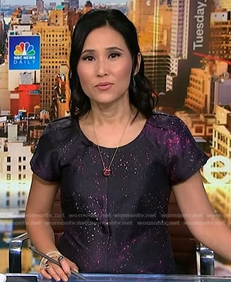 Vicky's purple printed short sleeve dress on NBC News Daily