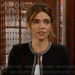 Victoria’s black jacket with silver trim on The Young and the Restless