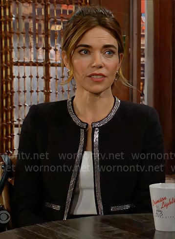 Victoria's black jacket with silver trim on The Young and the Restless