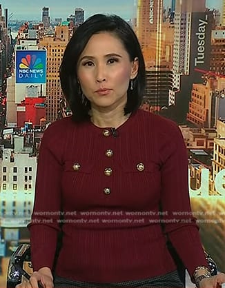 Vicky’s red ribbed button detail top on NBC News Daily