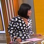 Weijia Jiang’s black and white printed wrap dress on CBS Mornings