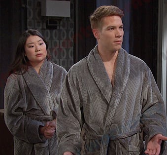 Wendy and Tripp's grey bathrobe on Days of our Lives