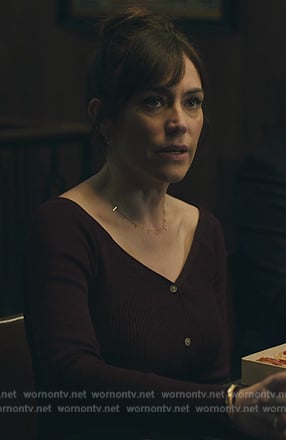 Wendy's burgundy button down dress on Billions