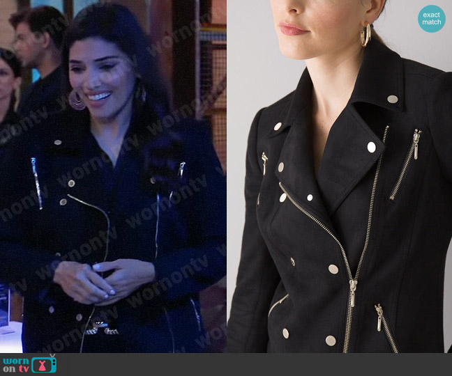 White House Black Market Vegan Moto Jacket worn by Brook Lynn Quartermaine (Amanda Setton) on General Hospital