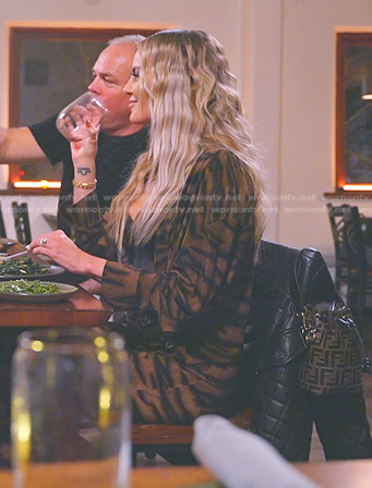 Whitney's tiger print shirt and slit pants on The Real Housewives of Salt Lake City