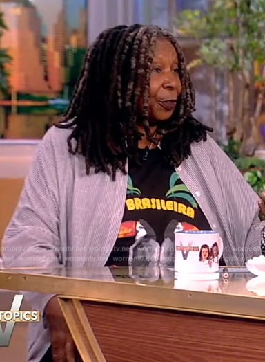 Whoopi's black printed jumpsuit on The View